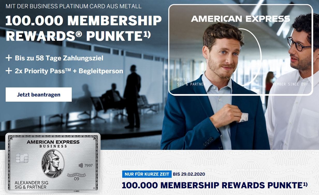 AMEX Platinum Business mit 100000 Membership Rewards Punkten