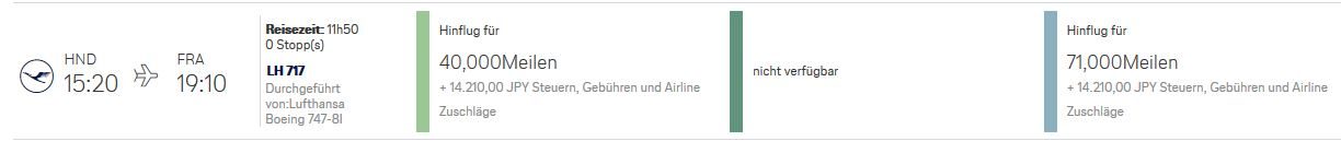 Prämienflug HND-FRA mit Lufthansa