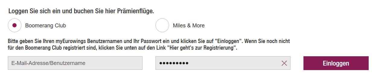 Miles & More Login bei Eurowings