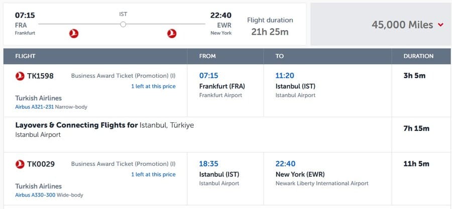 Turkish Airlines Prämienflug FRA- EWR
