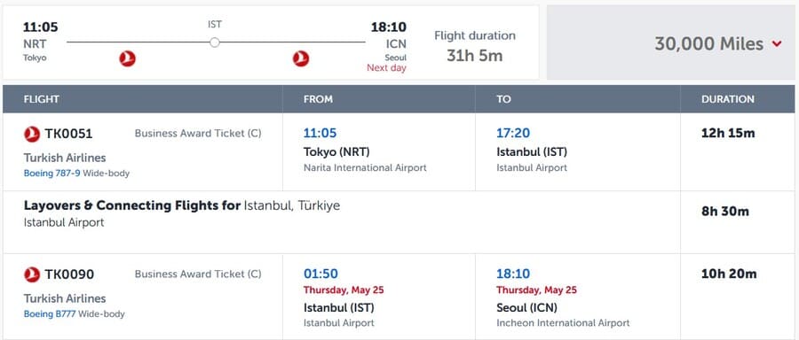 Turkish Airlines Tokio nach Seoul