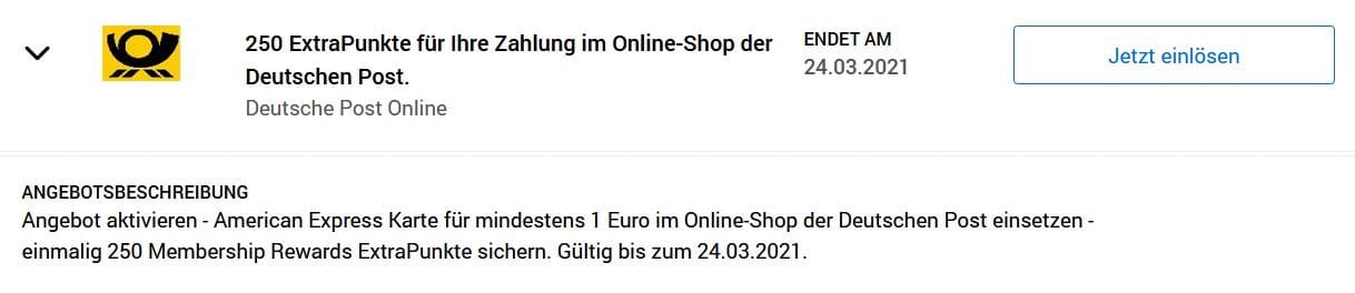 1000 Membership Rewards Extrapunkte bei der Deutschen Post