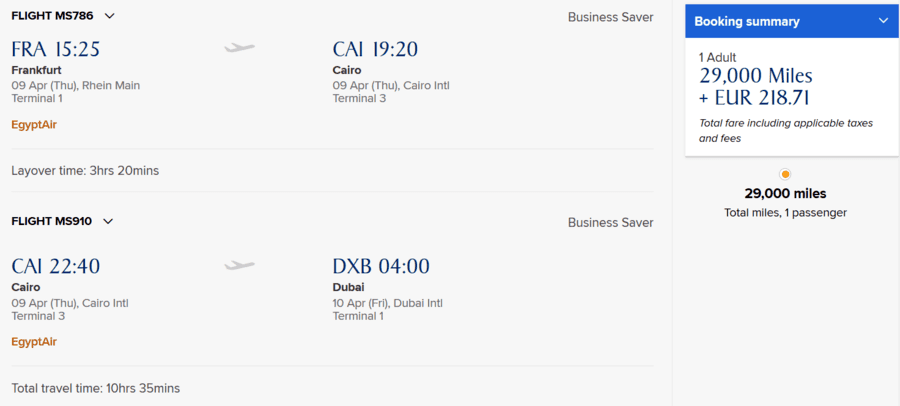 AMEX Sweetspots Egypt Air nach Dubai
