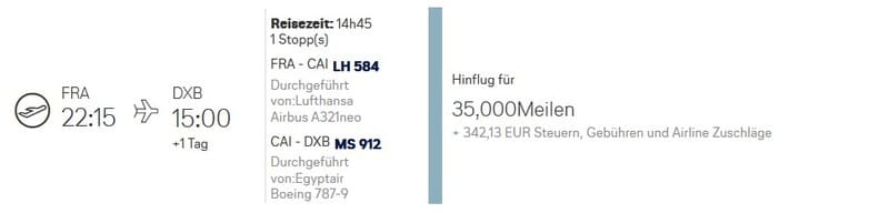 Miles and More von Frankfurt mit Egypt Air nach Dubai