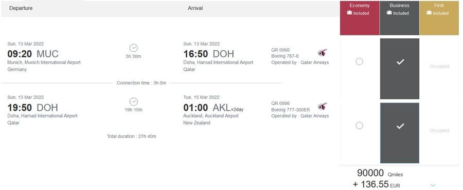 Qatar Airways Prämienflug MUC - AKL