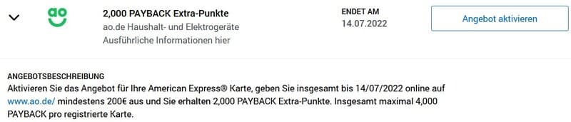 2000 Payback Punkte bei ao