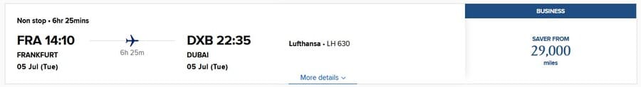 Lufthansa Business Class von FRA nach DXB für 29.000 Krisflyer Meilen