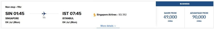 AMEX Platinum Sweetspot Singapore Airlines IST- SIN