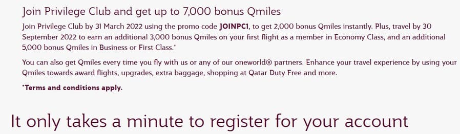 Qatar Airways Privilege Club 7000 QMiles für Anmeldung