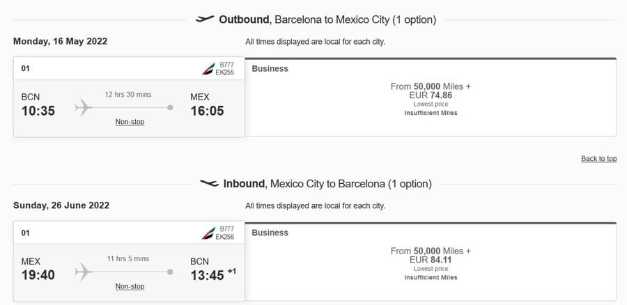 Mit Meilen nach Mexiko Emirates Business Class