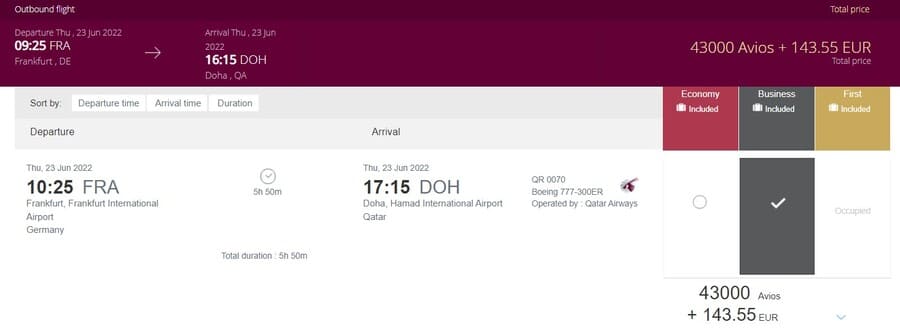 Qatar Airways FRA-DOH mit Treibstoffzuschlägen