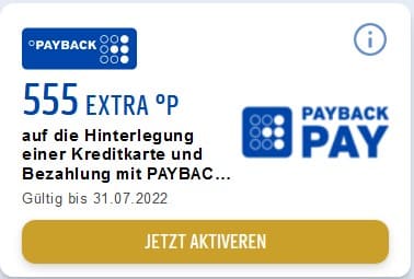 Payback Pay Exptrapunkte für Kreditkarte als Zahlungsquelle