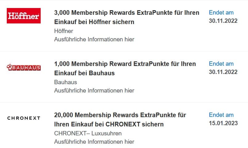 AMEX Offers Aktuelle Angebote