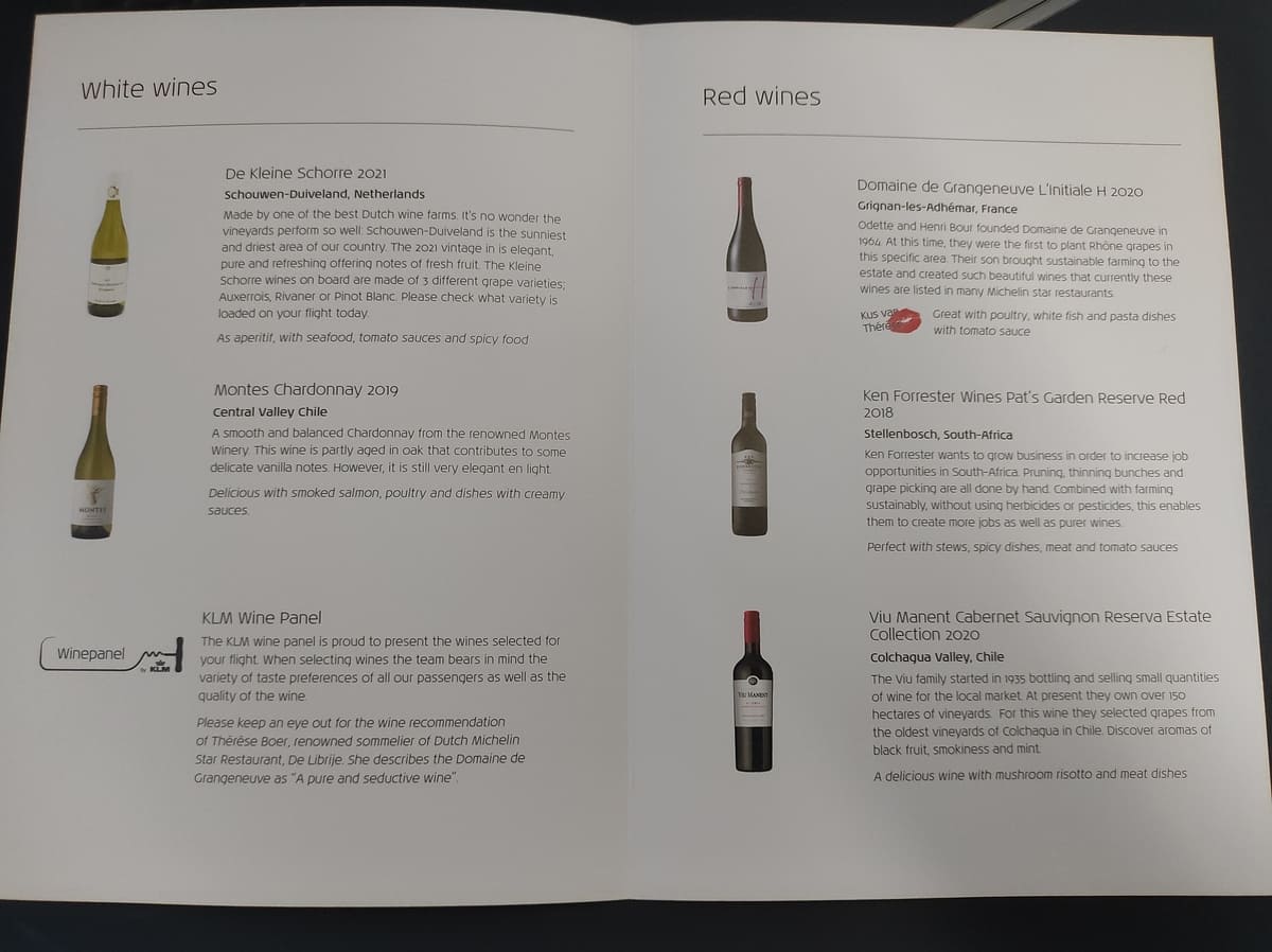 KLM Weinkarte
