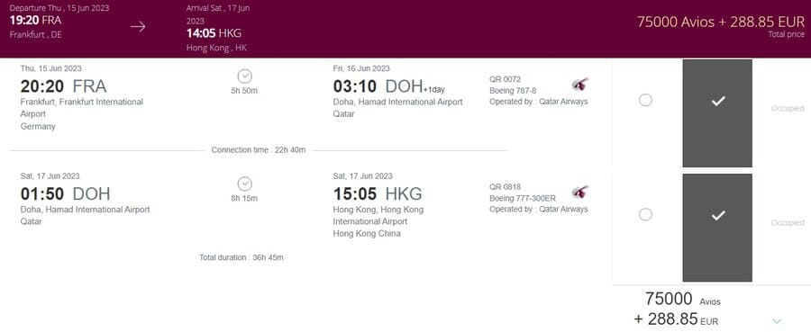 Qatar Airways Privilege Club: Mit Avios nach Hongkong