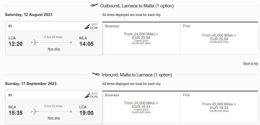 Emirates Business Class Larnaca - Malta