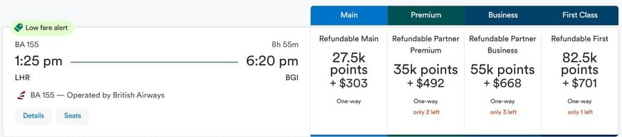 British Airways First Class mit Atmos Rewards buchen