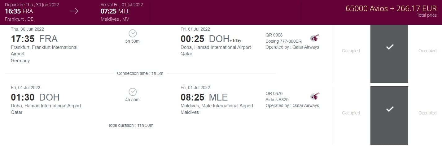Mit Meilen auf die Malediven - Qatar Airways
