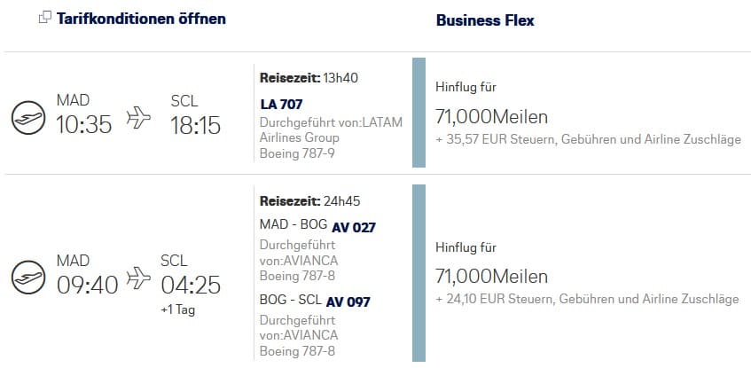 LATAM Business Class von MAD nach SLC Miles and More
