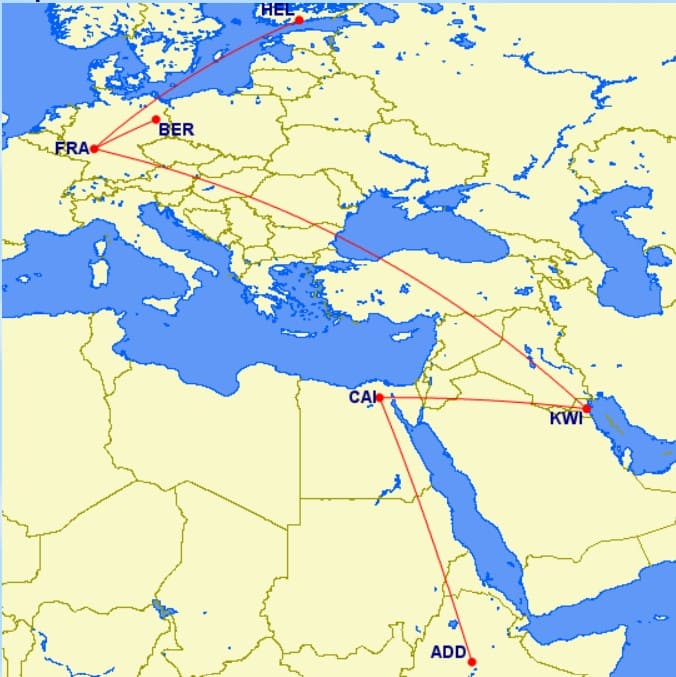 Reise von Helsinki nach Addis Abeba mit 1280 Statuspunkten
