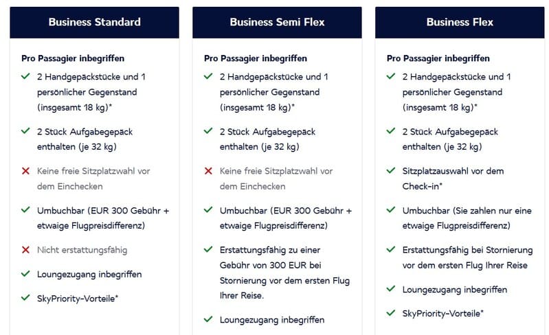 Air France Business Class Tarife mit Freigepäck